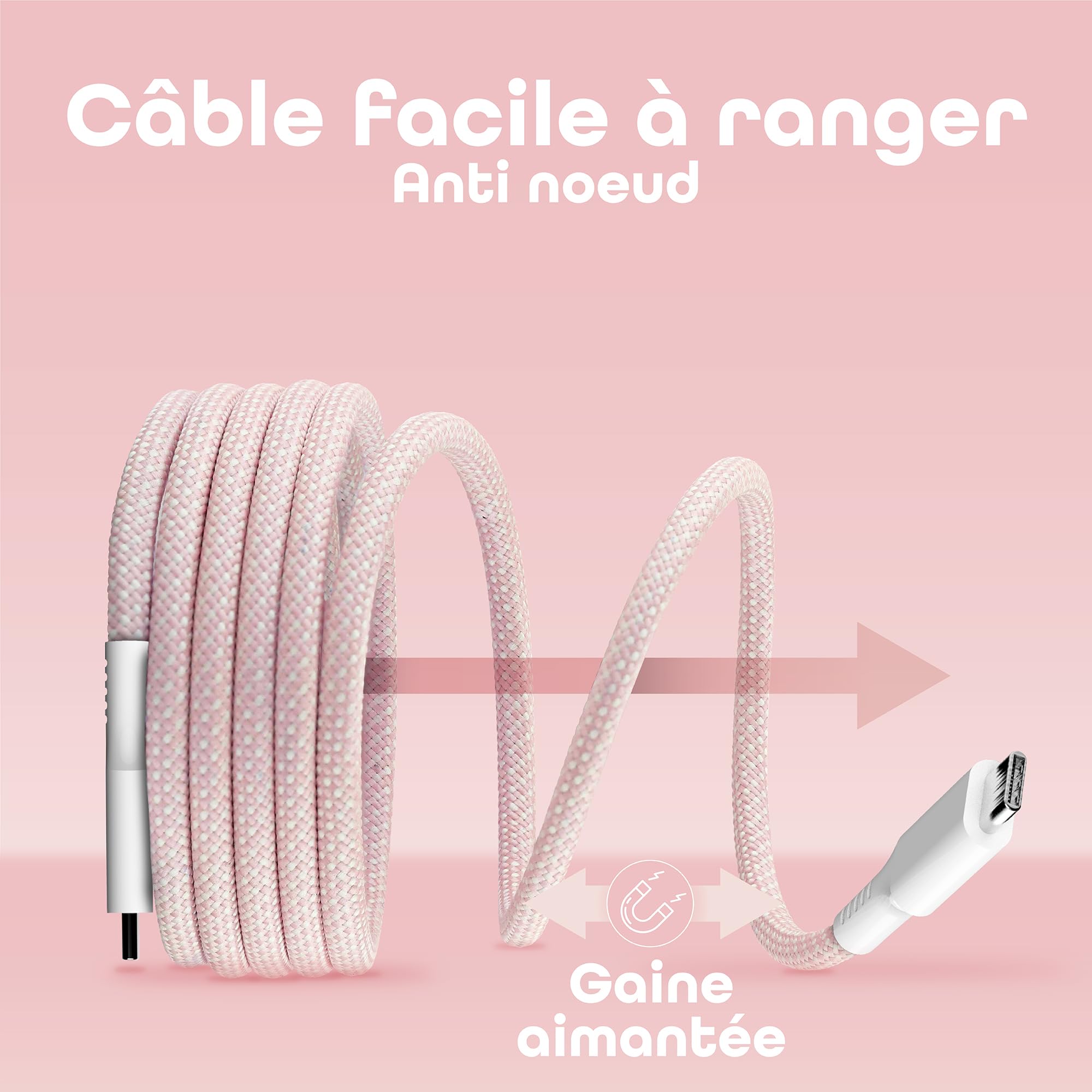 T'nB Pack Batterie Externe MagSafe 5000mAh Rose et Câble USB-C Magnétique 60W, Charge Sans Fil et Rapide USB-C, Compatible iPhone