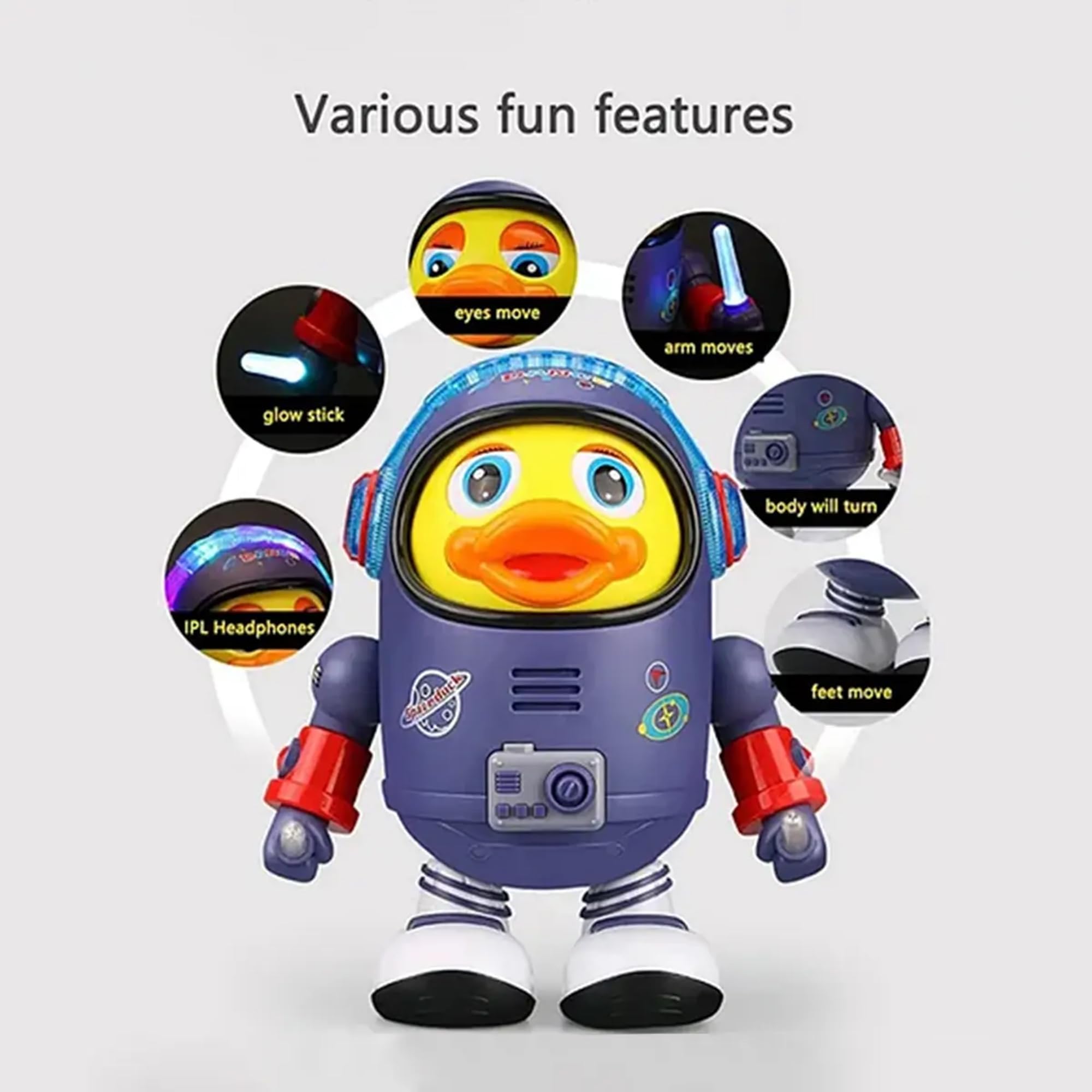 INCLUD Kids Blue Dancing Astronaut Space Duck Toy with Lights | Fun & Educational Toy for Kids Boys & Girls 4