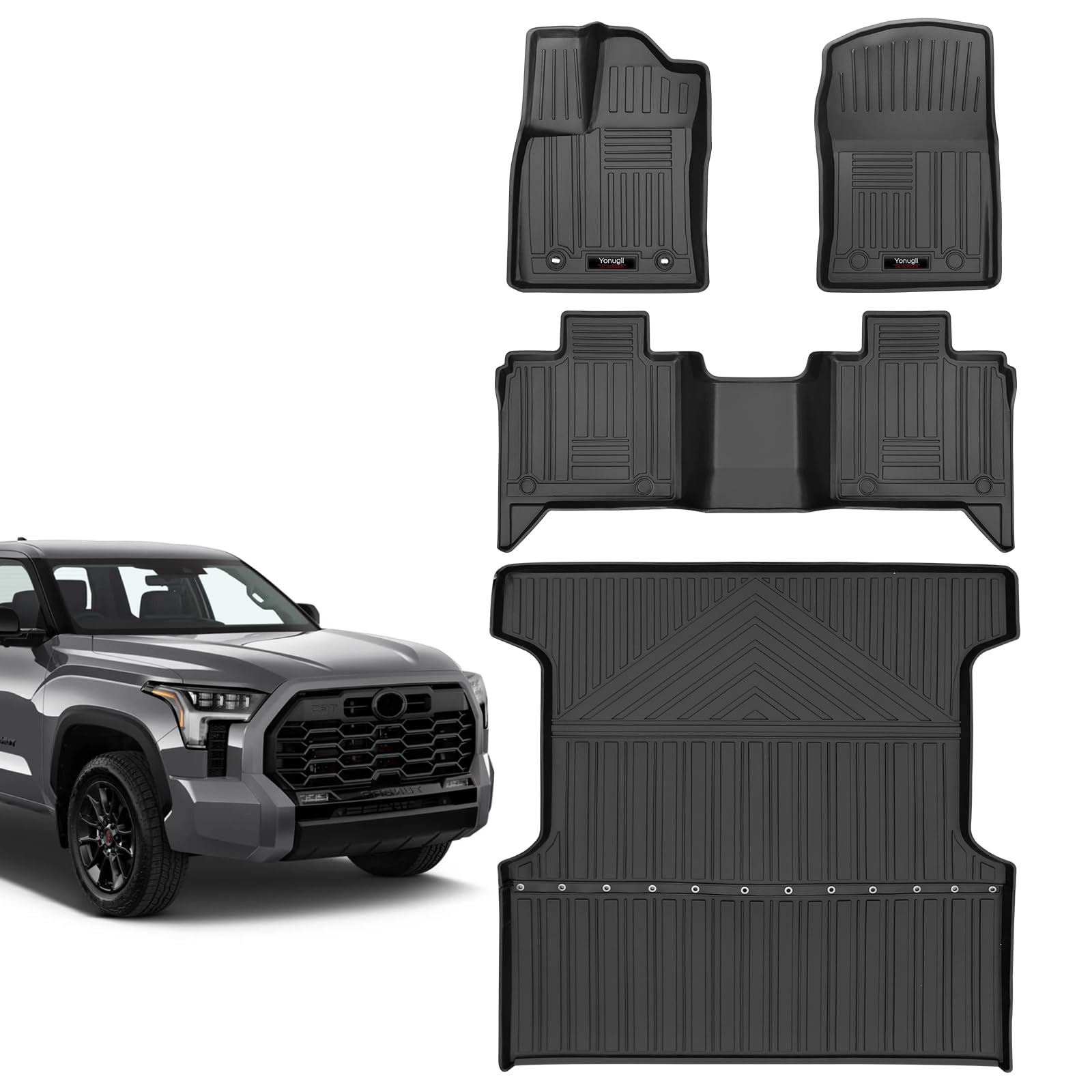 Photo 1 of Custom for 2022 2023 2024 Toyota Tundra Floor Mats and Bed Mat Liner 5.5Ft Short All Weather TPE Rubber Mat Upgrade Materials for Toyota Tundra Accessories (Only for CrewMax Cab)