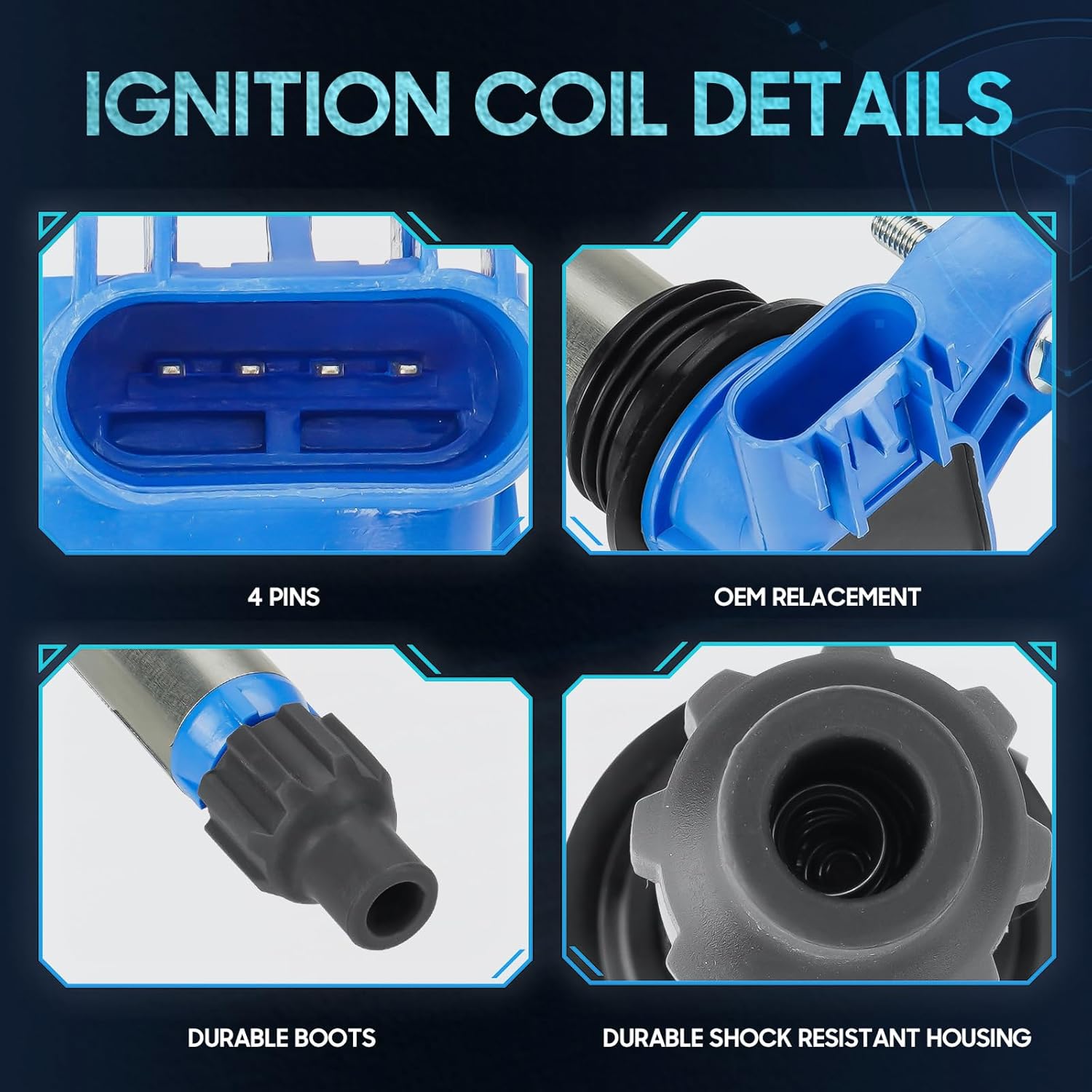 6PCS Ignition Coil Pack Compatible with Buick Cadillac Suzuki Chevy GMC Pontiac Saab Saturn Suzuki Impala Limited V6 3.0L 3.2L 3.6L, Replace for UF569 D500C D597A 5C1612 E1069, Blue