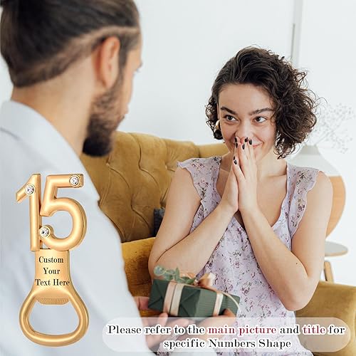 Miniatura 7 de 12 abridores de botellas creativos personalizados, abrebotellas en forma de números para regalos de fiesta de cumpleaños de 15 años, 15 aniversario