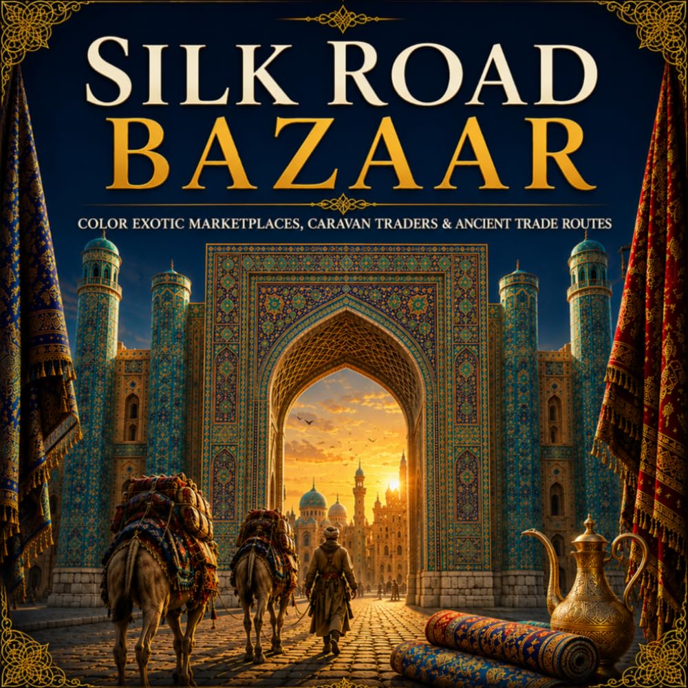 Silk Road Bazaar Coloring Book: Color Ancient Trade Routes, Spice Markets, Historic Marketplaces, Caravan Traders and Cultural Wonders (Markets & ... Artisan Crafts & Cultural Traditions)