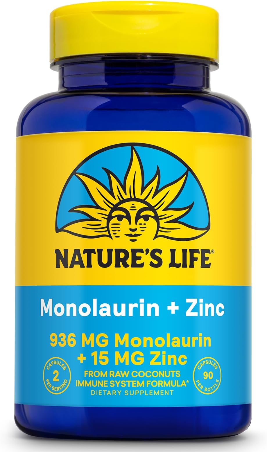Health From The Sun Monolaurin + Zinc Immune System Formula 90 Vegetarian Supplement