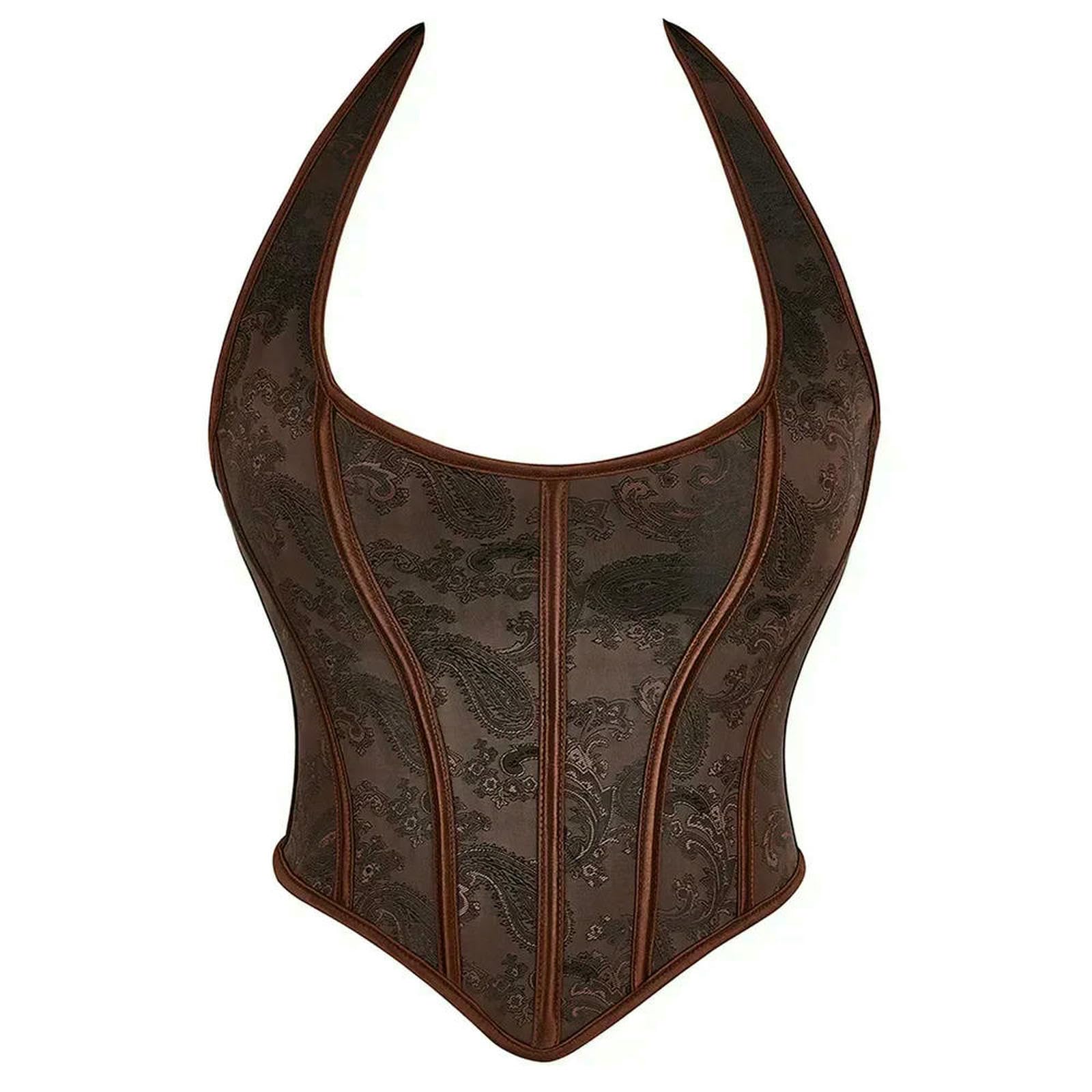 Ceinture amincissante Femme Corsetto Sexy con Cinturino Top Bustier Plus Size Donna Ricamo Fiore Overbust Corto Torso Lingerie-marrone-2xl