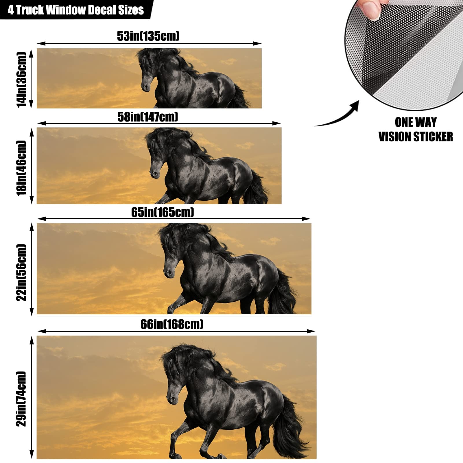 WOKEZ Adesivo del finestrino Posteriore per Auto a Cavallo, Decalcomanie per pellicole perforate per Il Parabrezza Posteriore dell'auto, Adesivi per Auto per camioncine SUV,65x22 inch