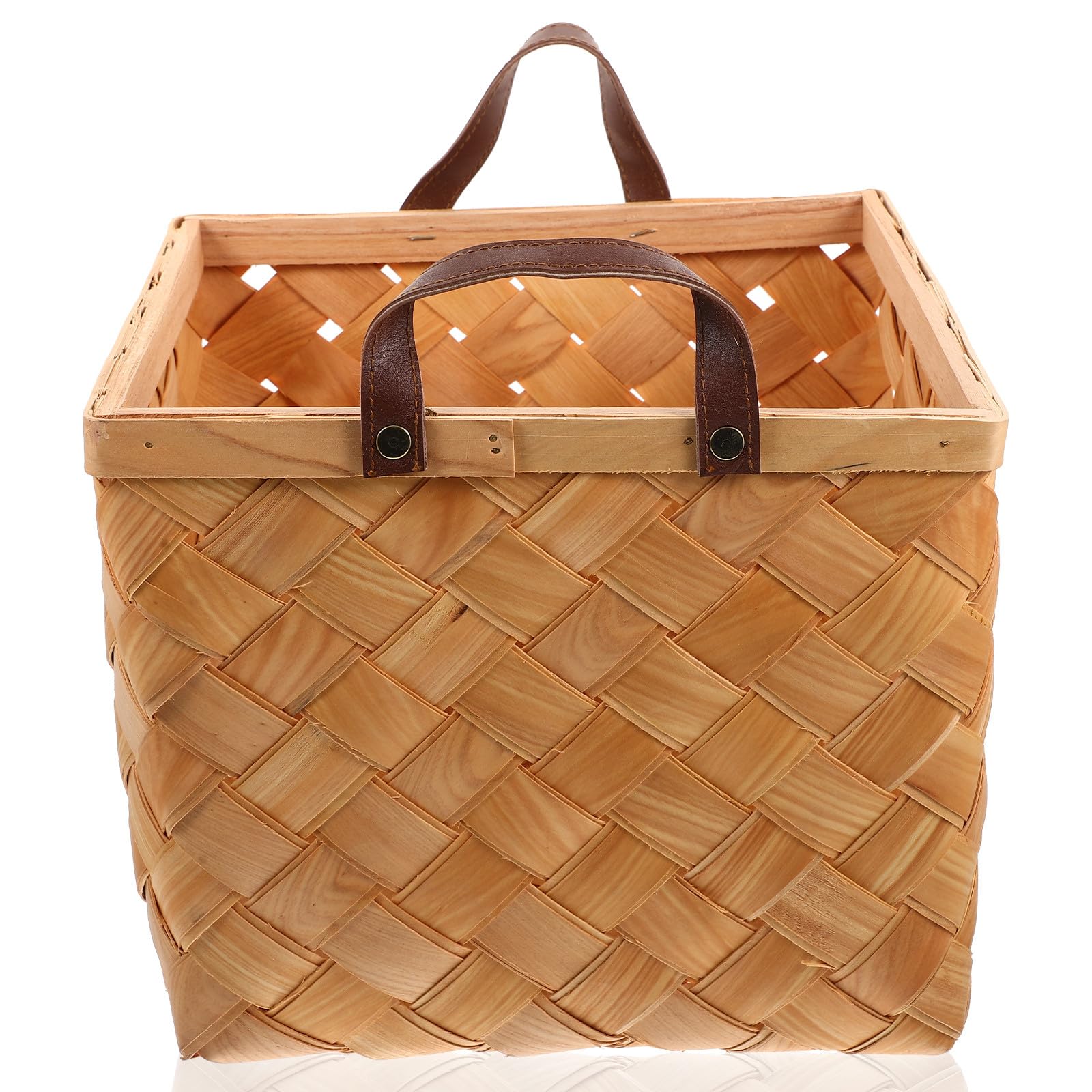 Cesta de verduras de madera con gran capacidad y asa portátil para fruterías y tiendas