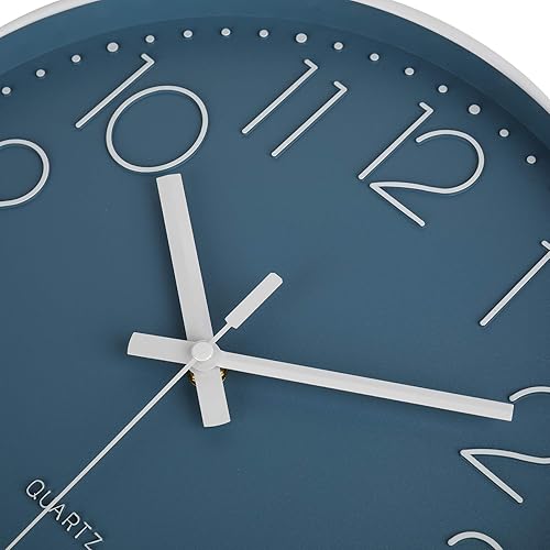 Miniatura 7 de jomparis - Reloj de pared de cuarzo redondo de 12pulgadas, silencioso, sin tictac, decorativo, moderno, funciona con pilas, para oficina, hogar,