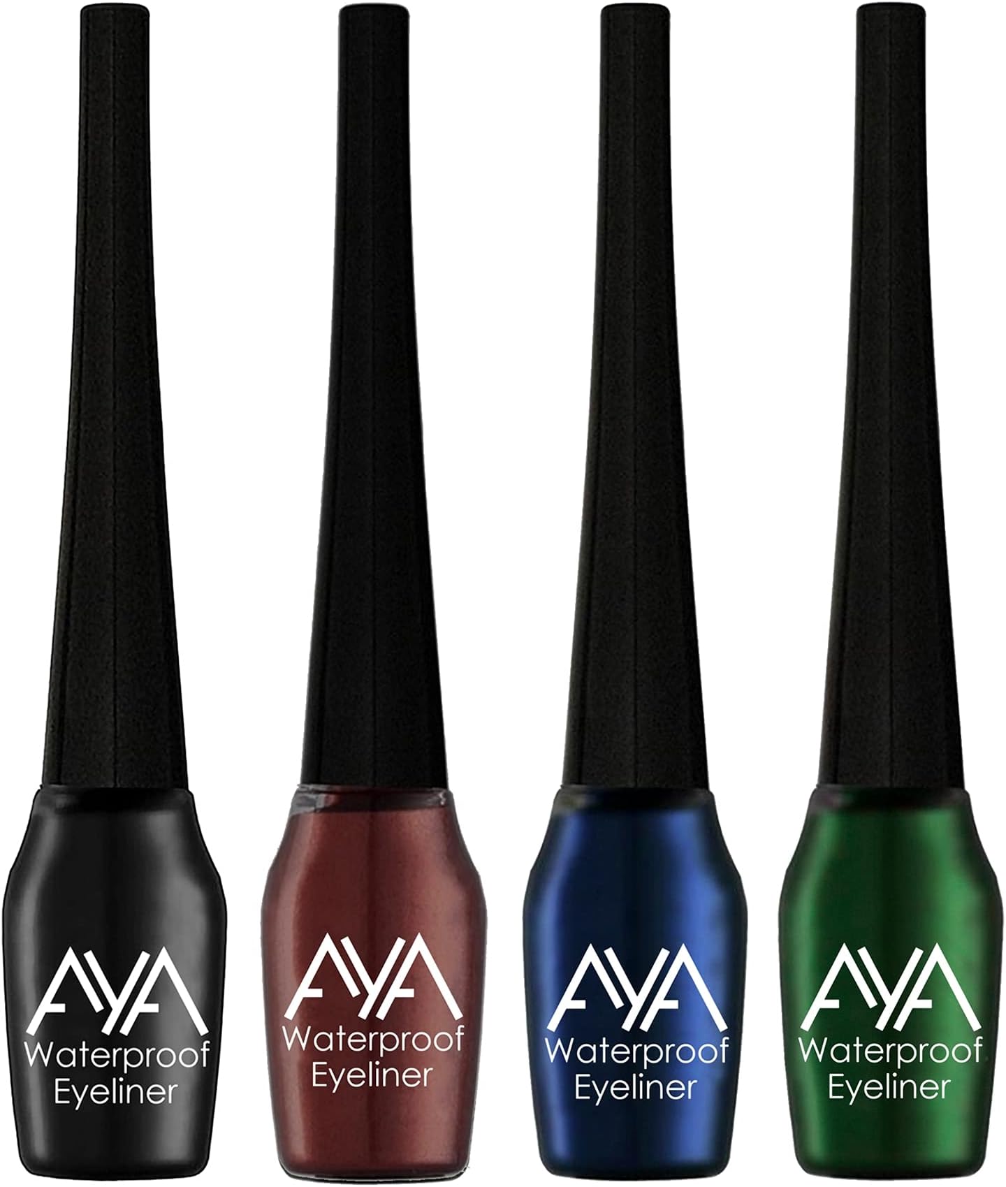- AYA Waterproof & Long Lasting Eyeliner, Set Of 4 (Black, Brown, Blue, Green), 20 Ml, Gel, Metallic