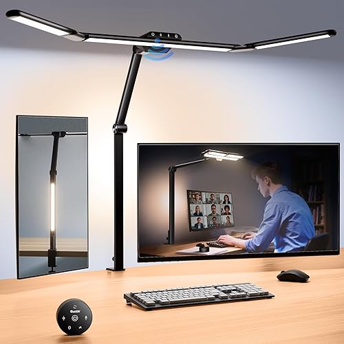 Quntis 32.5" Architect Desk Lamps for Office Home Dorm - Eye Care 3 Light Bar 1100LM Bright, Ambient Backlight, Radar Sensor, Remote Control, 2H