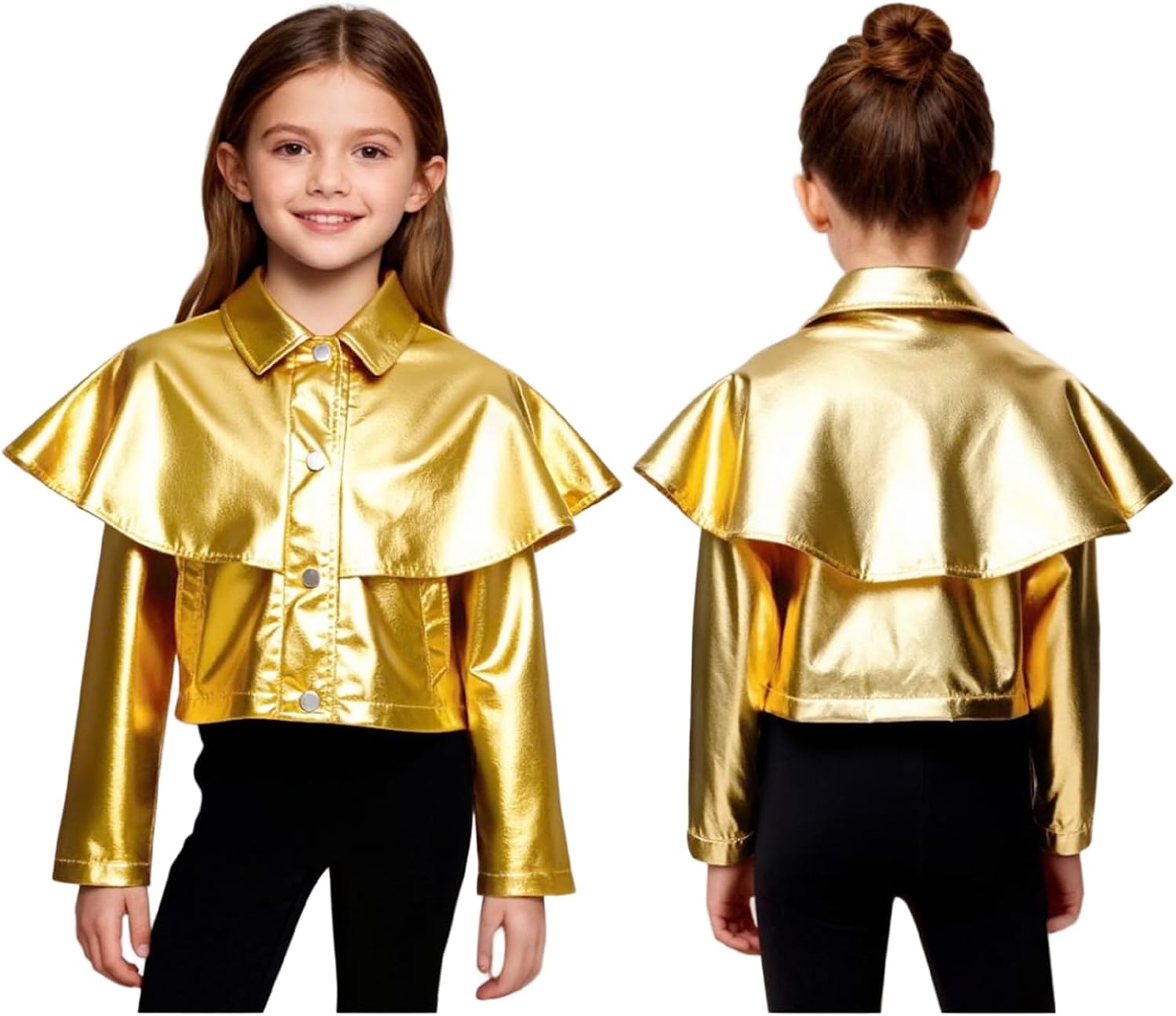 YiZYiF Kids Girls Sparkly Cropped Coat Shiny Disco Jackets Party Costume Hip Hop Jazz Performance Dance Tops