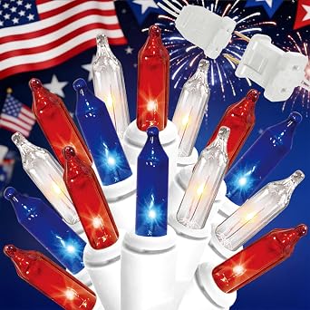 150L Christmas String Lights, 120V Red/White/Blue Frosted Bulbs, White Wire, Indoor Outdoor Holiday Decor for Tree, Party, Patio