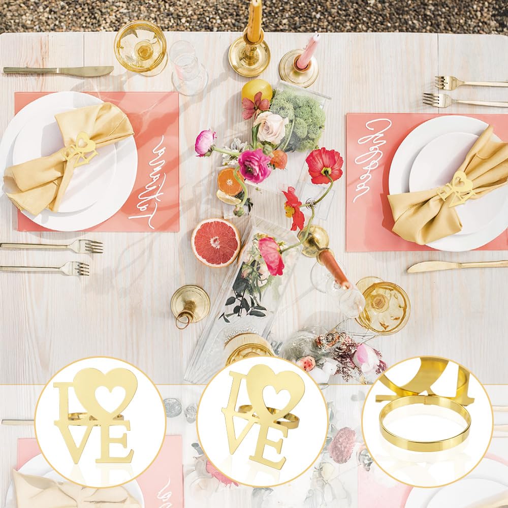 Set di 6 portatovaglioli a forma di cuore, per San Valentino, portatovaglioli, con fibbia, con strass, in metallo, per San Valentino, matrimonio, tavolo
