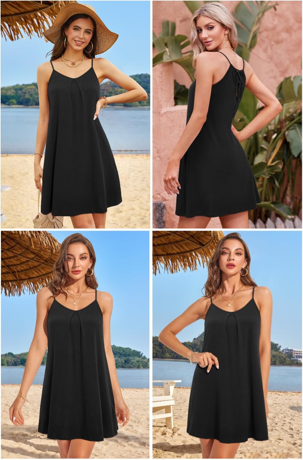 ULTRANICE Women's 2024 Summer Casual Beach Dresses Cover Ups Floral V Neck Spaghetti Strap Backless Mini Sun Dress - Image 2