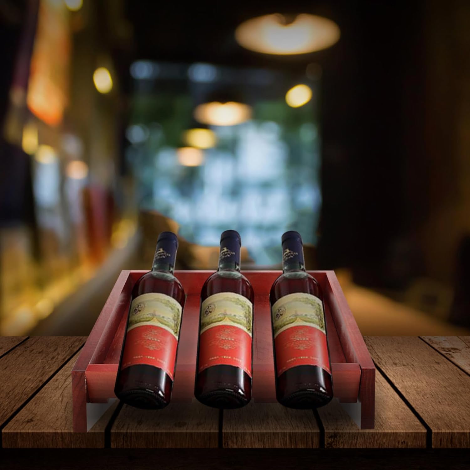Mobestech Wooden Wine Rack for Tabletop Display Rustic Wine Organizer for Home Decor Sturdy Wooden Holder Elegant Countertop Storage