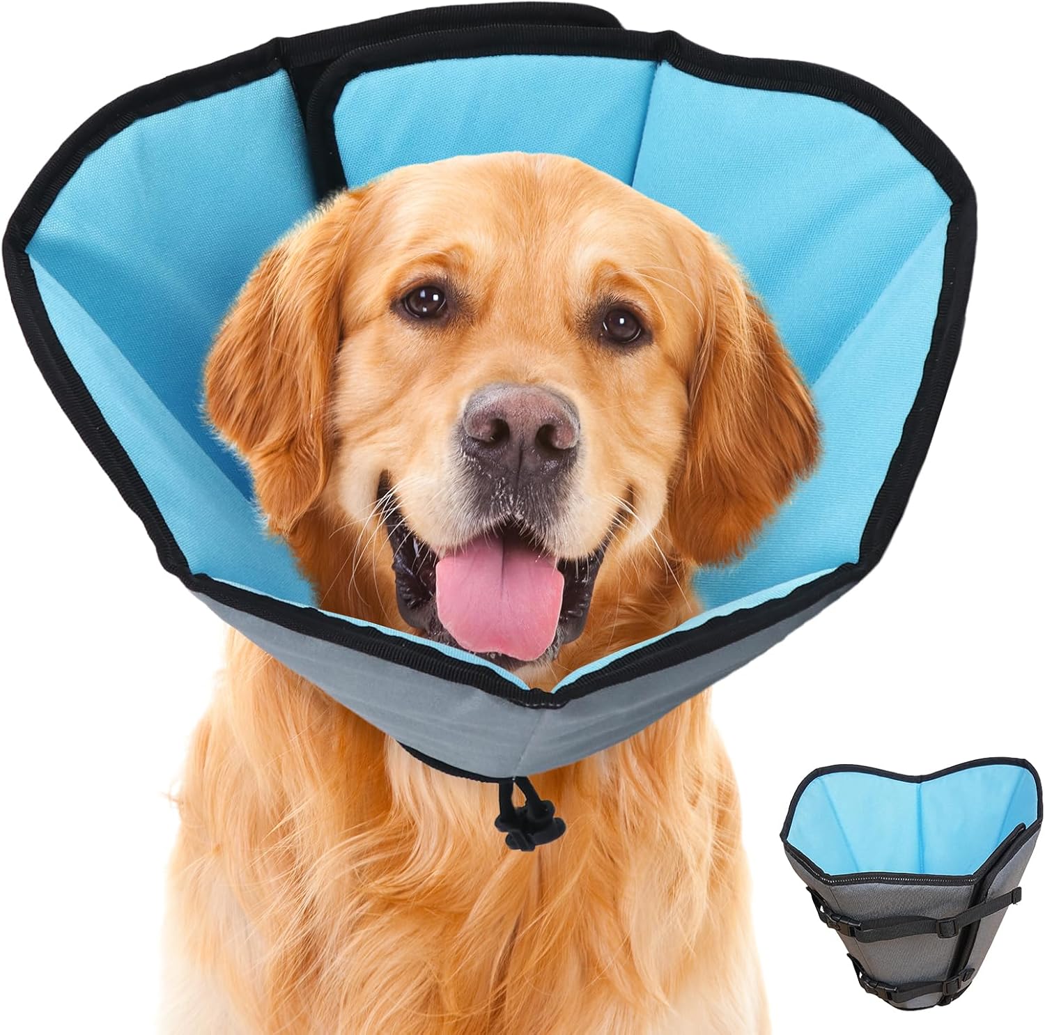 Soft Dog Cone Collar After Surgery: Long Alternative Comfortable Comfy Fabric Recovery Shame Elizabethan Stop Licking Small Medium Large Dogs (Blue, 2XL)