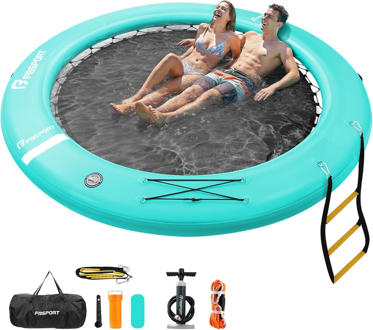 FBSPORT Inflatable Water Hammock Round Floating Ring, 10/8/6ft Inflatable Dock Floating Platform for Lake W/Cupholder, Sun Float Chill Raft Float Ring Tanning Pool Lounger Island Platform Pad