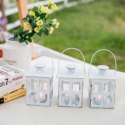 Miniatura 4 de HPC Decor - 6 mini linternas decorativas para centros de mesa de boda, faroles de velas de metal a granel con candelita LED y cuerda, decoración