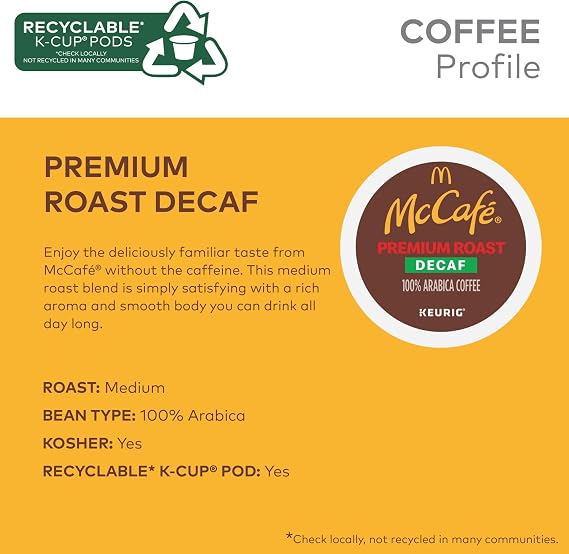 McCafe Decaf Premium Roast, Medium Roast Coffee, 96 Count
