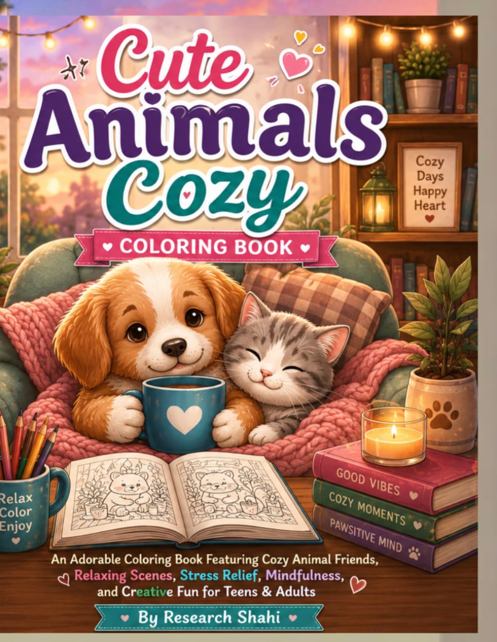 Cute animals cozy: An Adorable Coloring Book Featuring Cozy Animal Friends, Relaxing Scenes, Stress Relief, Mindfulness, and Creative Fun for Teens & Adults