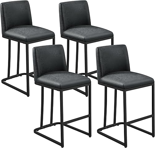 Miniatura 10 de Yaheetech Taburetes de bar de altura de mostrador de 24 pulgadas, juego de 4 sillas de isla modernas tapizadas con respaldo y patas de metal, sillas