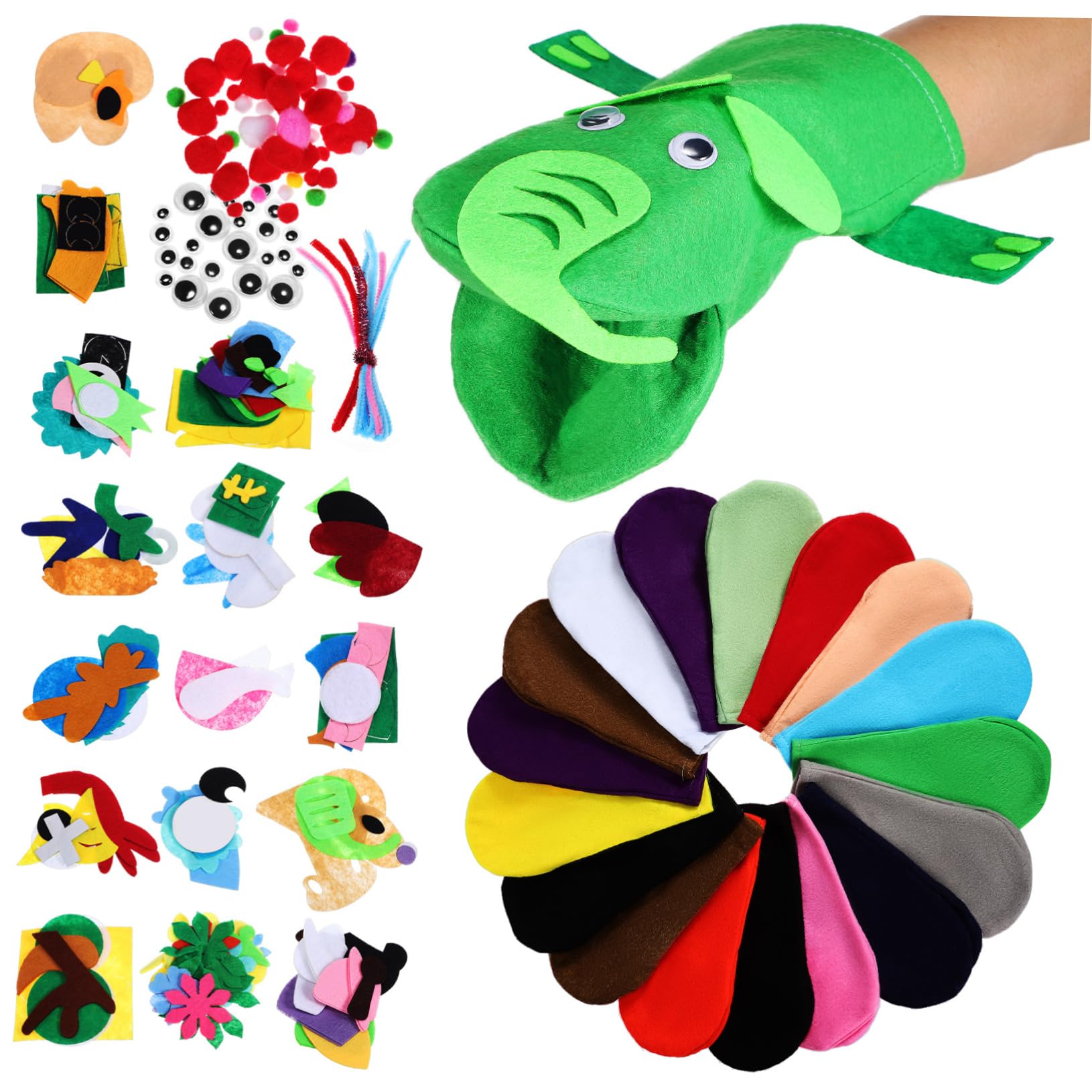 BCOATH 1Set Hand Puppet Making Kit Cartoon Animal Craft Supplies with Felt Pompoms and Eyes for Interactive Role Play Creative Puppet Show Fun for Adults