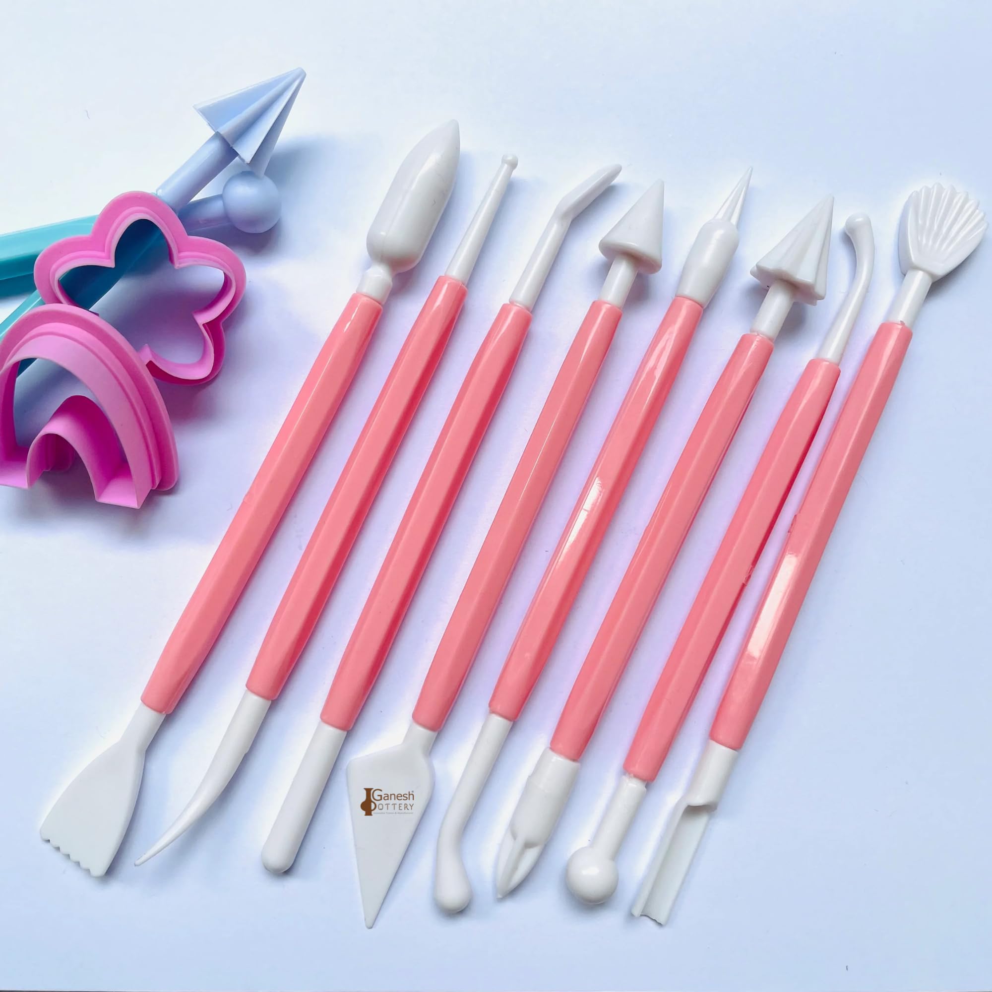 Ganesh Pottery Plastic Ceramic Pottery Tools Set of 8, Carving Double Heads Clay Modelling, Sculpting, Shaping, Fondant Cake Decorating, Polymer Tools for Art & Craft Supplies for Kids, Artist (Pink)