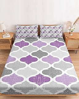 Vintage Purple Grey Moroccan Pattern Twin XL Fitted Sheets Deep Pocket Up to 16