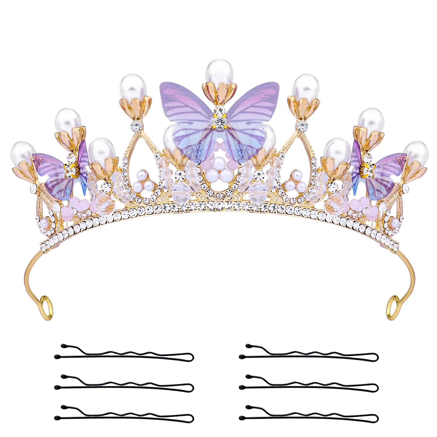 KINBOM Coroa de borboleta para meninas, coroa de princesa requintada tiara de princesa com pérolas tiara de borboleta para fantasias de cosplay de Natal e aniversário