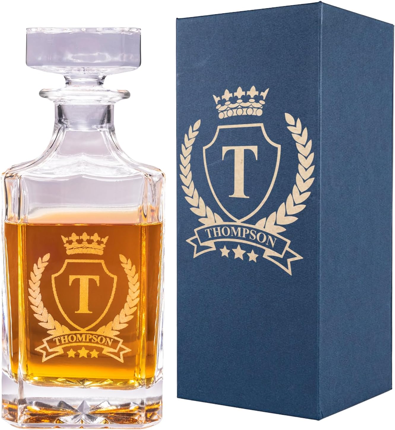 Custom Whiskey Decanter Bottle (750 ml) - Personalized Glass Liquor Decanter Set - Customized Glassware - Engraved Whisky Glassware Gift for Wedding, Groomsman, Anniversary, Birthday