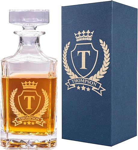 Juego de decantador de whisky personalizado, botella de whisky de vidrio personalizada de 25.4fl oz, regalo de cristalería grabado para él, papá,