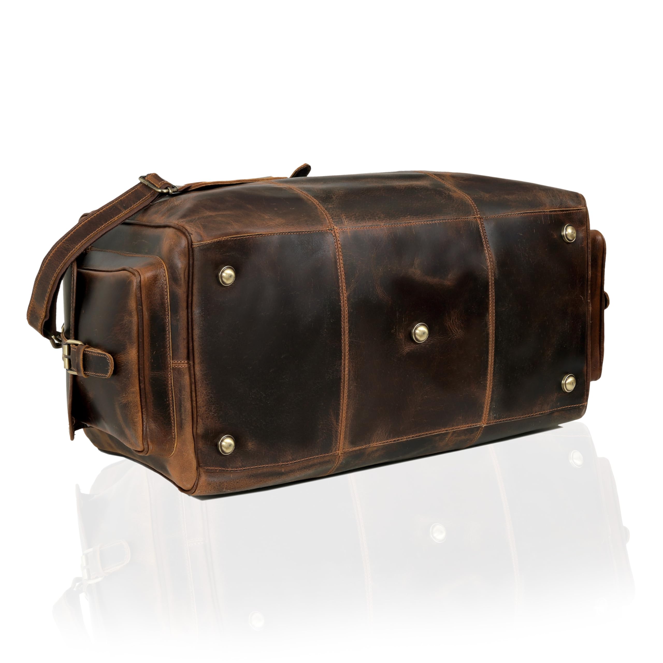 Leder Reisetasche für Männer | Wochenendübernachtungstasche | Geräumiges Hauptfach, Verstellbarer Riemen | Premium-Lederhandwerk | Große Größe von 22 x 11 x 11 Zoll