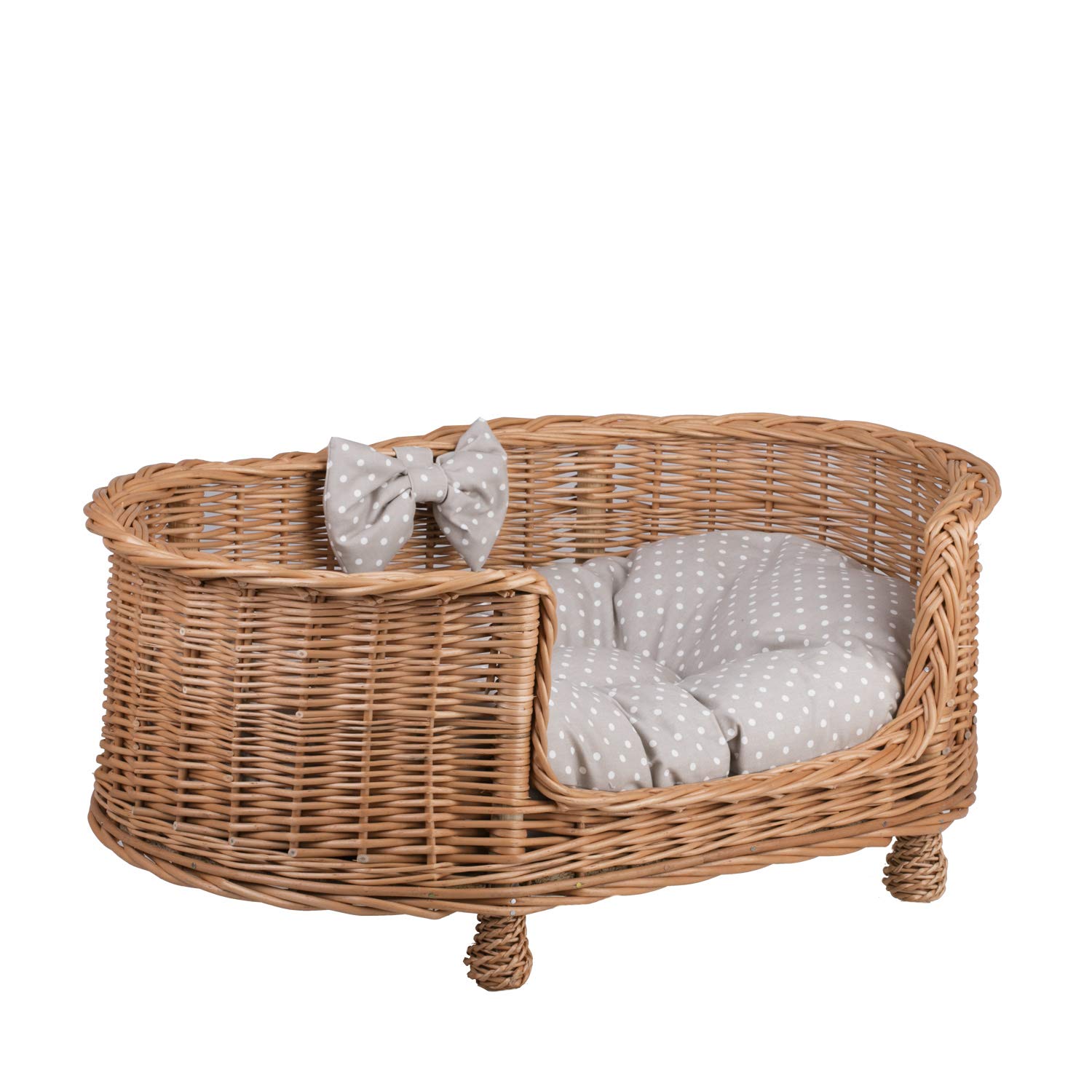 Canape,Corbeille,Niche, Panier Ovale en Osier Naturel avec Joli Cousin (L, Beige-Pois)