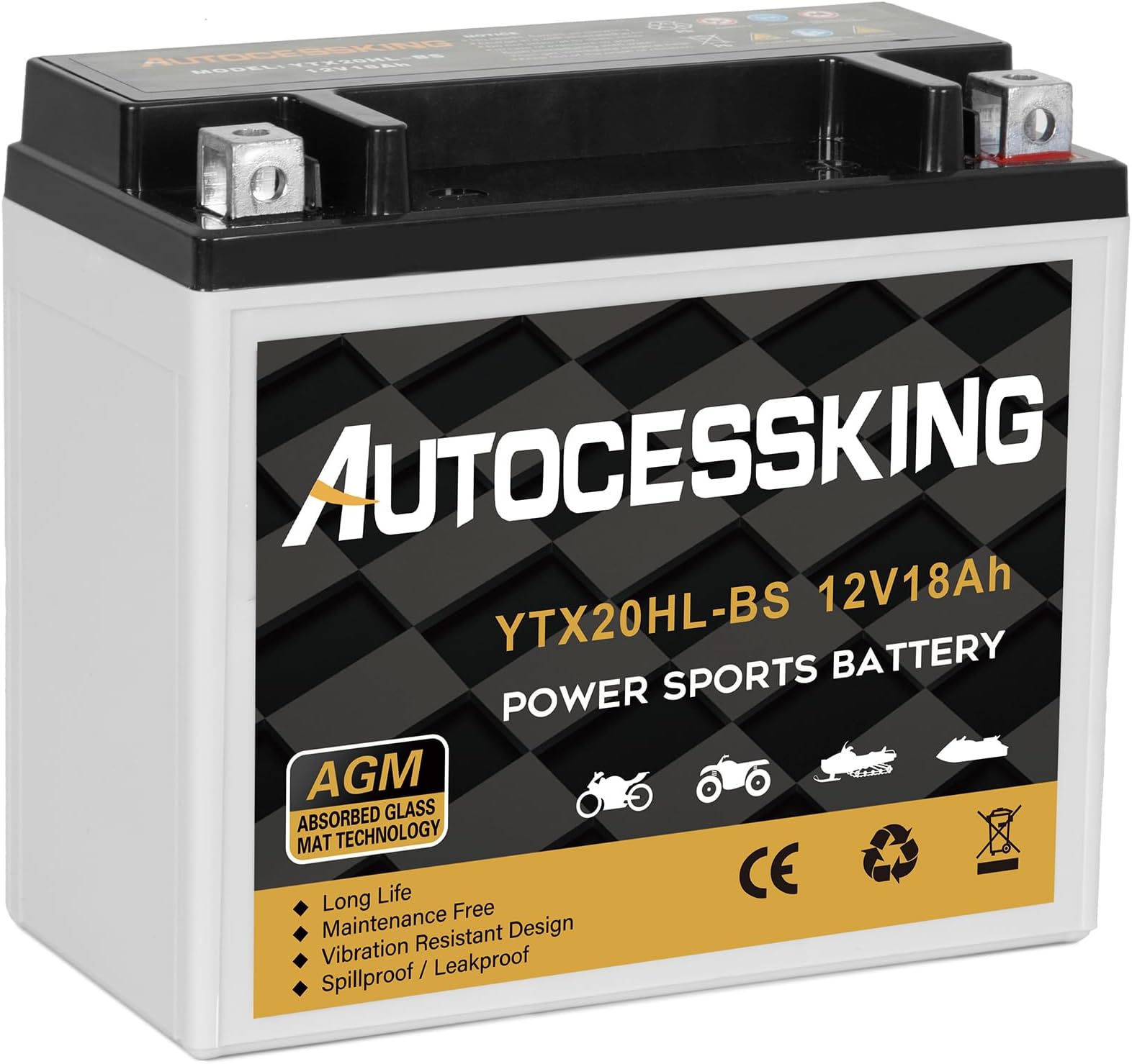 YTX20HL-BS Motorcycle Battery, 12V 18AH Rechargeable Maintenance Free Sealed AGM Battery Powersport Replacement Battery for ATV and Scooter