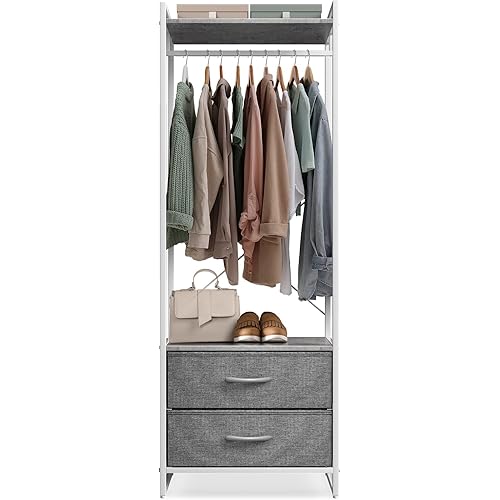 Sorbus Clothing Rack with Drawers - Clothes Stand Dresser - Wood Top, Steel Frame, & Fabric Drawers - Tall Closet Storage Organizer - Garment Rack for Hanging Shirts, Dresses, & Jackets