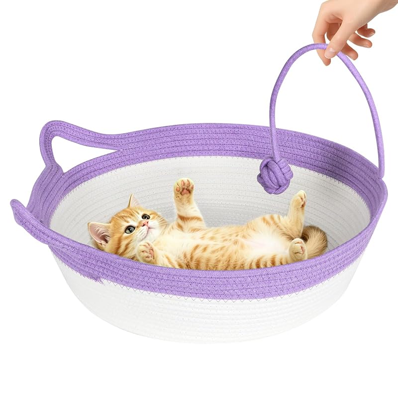 Cama para Gatos em Corda de Algodão Trançada com Bola Interativa WEAVELYRICS Large Roxa e Branca