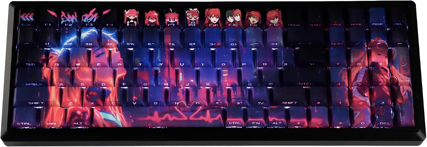 YMDK Asuka Theme Keycaps Anime Full Set 131 Keys Side-lit Shine Through Dye Sub Cherry Profile Double Shot Custom Keycap for MX Mechanical Keyboard