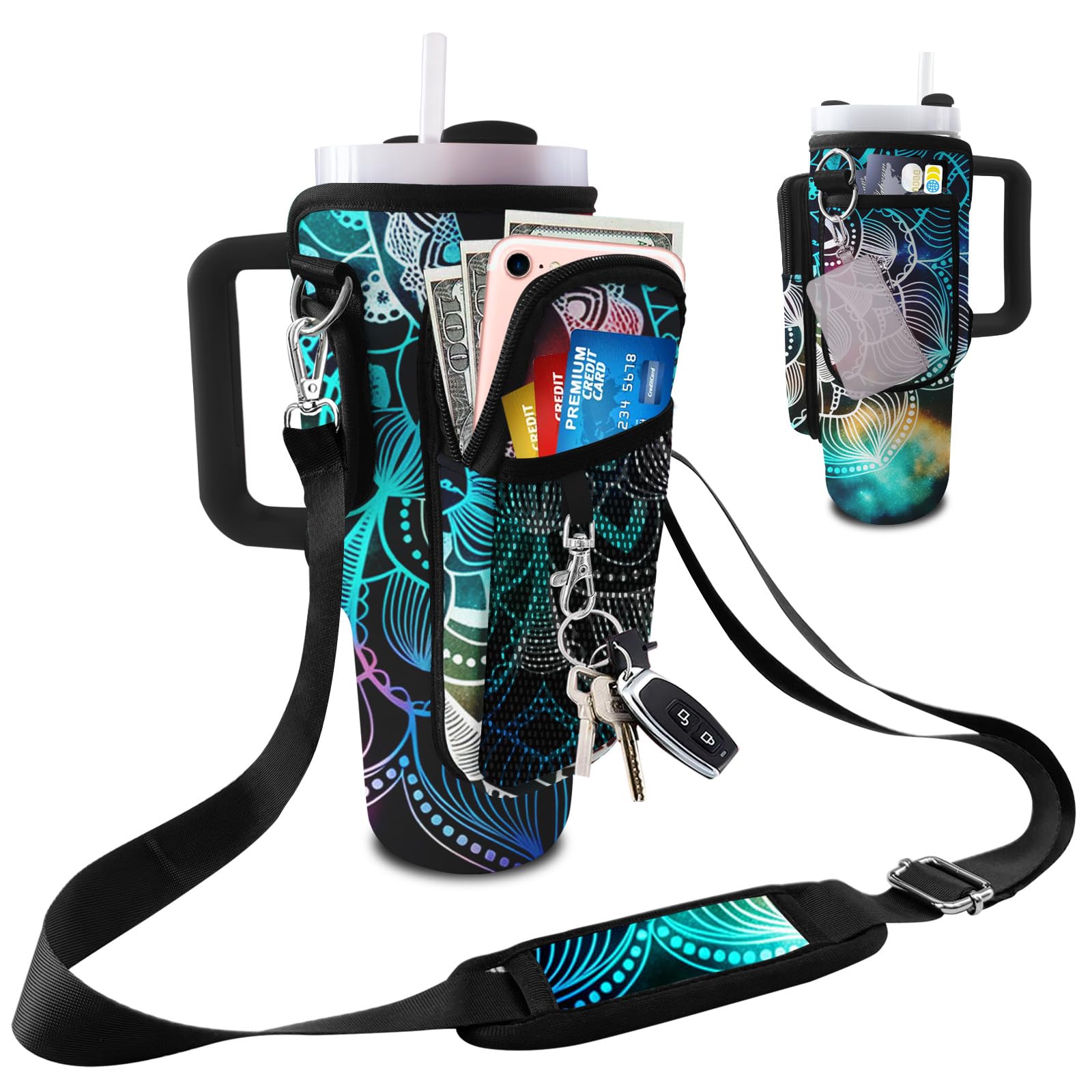 LAOTANGJIA Stanley Carrier Bag for Stanley 40oz/30ozTumbler with Phone with 2 Adjustable Strap,3 Pockets Bottle Stanley Cup Carrier Bag & Case,