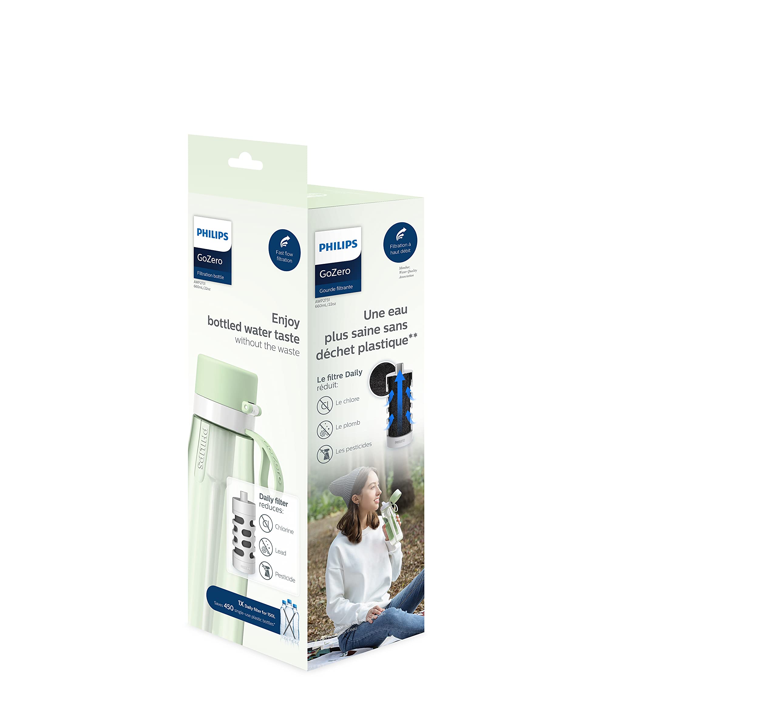 Philips Water Bouteille quotidienne GoZero 660 ml - Vert