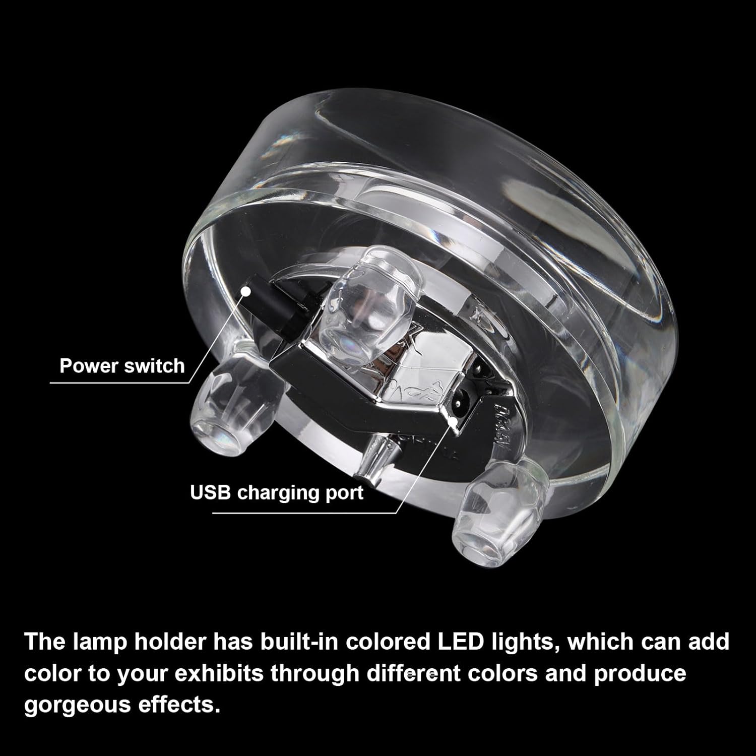 PATIKIL Crystal LED Light Base, 2 Set 2.99" Dia Round Base 7 Color Lights Display Pedestals Changing Wired Base Top Flat Stand for 3D Glass, Stones, Art Craft