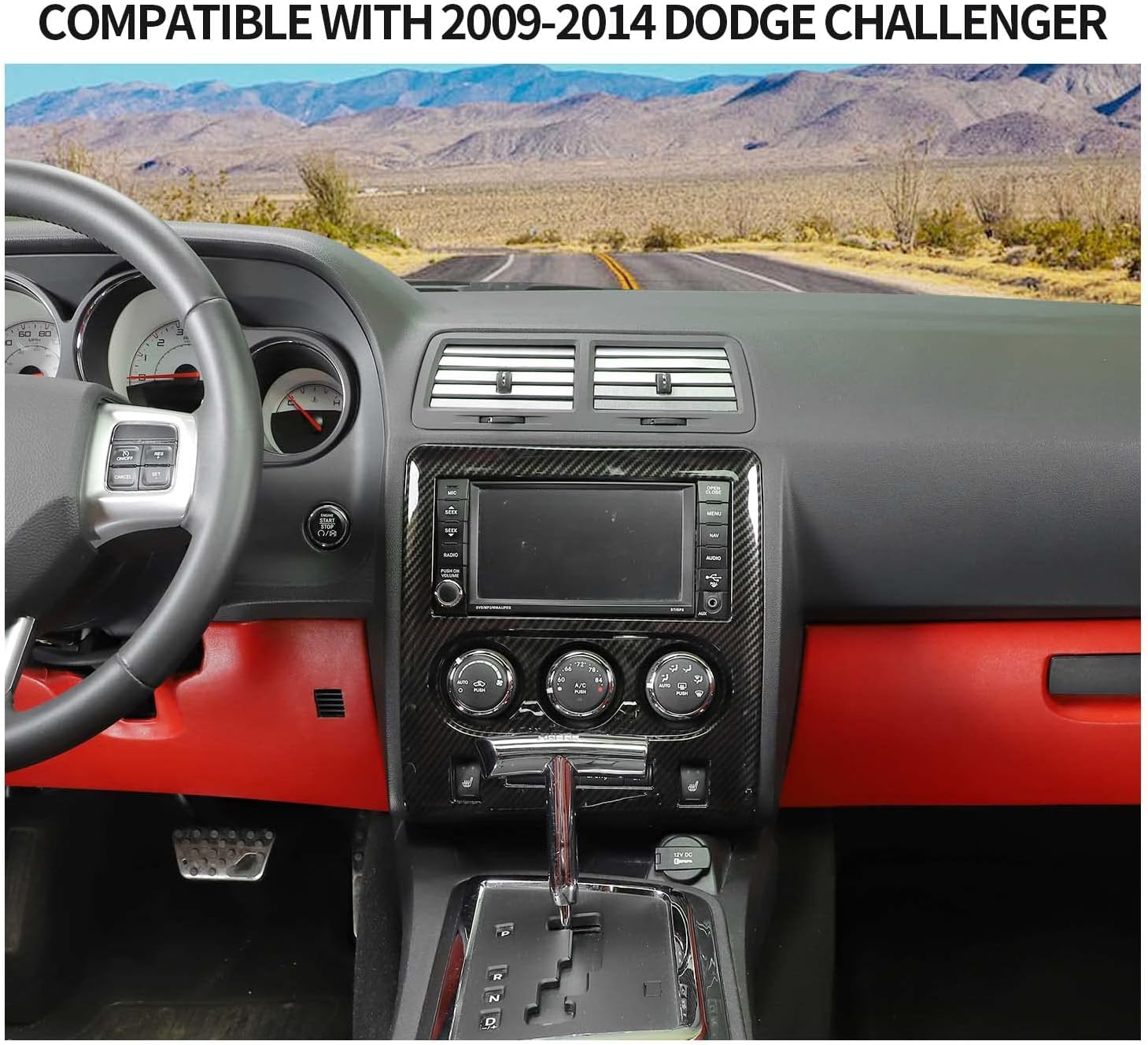 Voodonala Carbon Fiber Central Control Navigation Cover Trim For Dodge Challenger 2009-2014