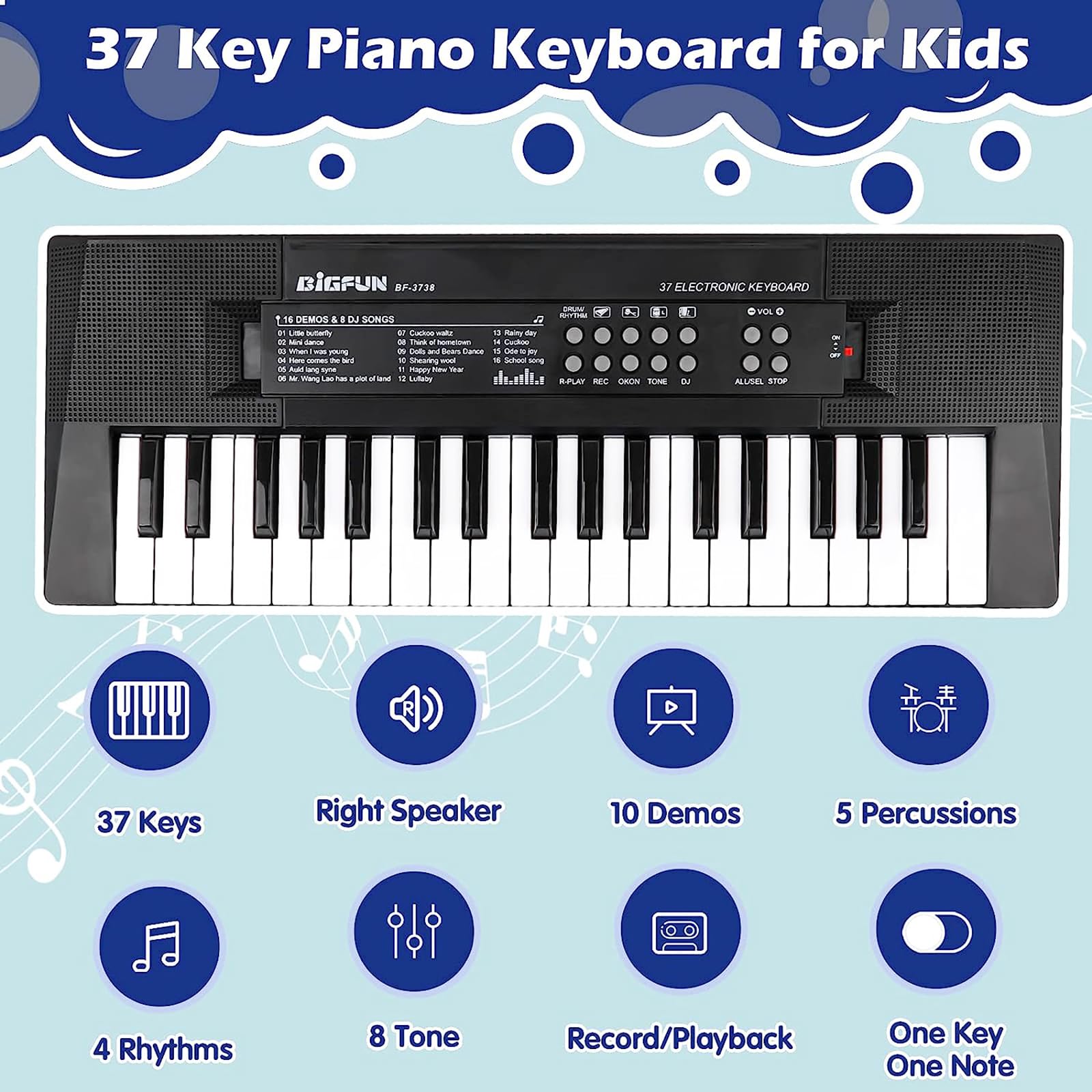 Piano Enfant 37 Touches Avec Micro - Clavier Électronique 3-8 Ans - Jouet Musical