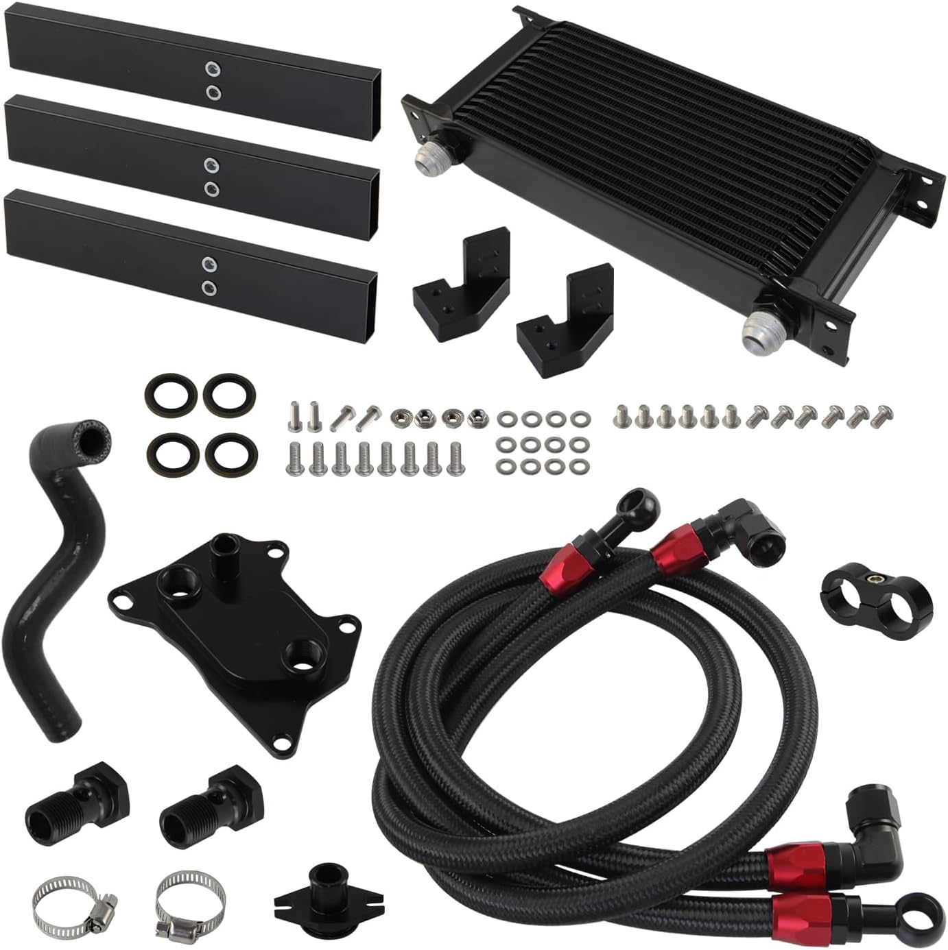 13 Row AN10 Oil Cooler Kit Compatible with VW Golf R MK7 GTI Audi A3 S3 8V Skoda EA888 III. (Black)