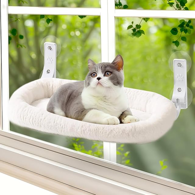 LEKEFETO Hamaca para gatos con ventosas y almohadilla de tela extraíble de doble cara