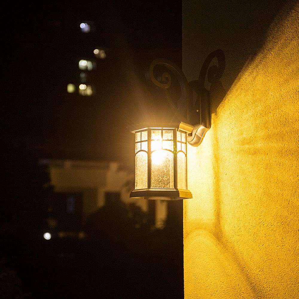 Outdoor Light Exterior Mount Lantern, Waterproof House Patio Porch Lighting Fitting, Black Aluminum Housing with Seed Glass Shade, Farmhouse Wall Sconce Lamp