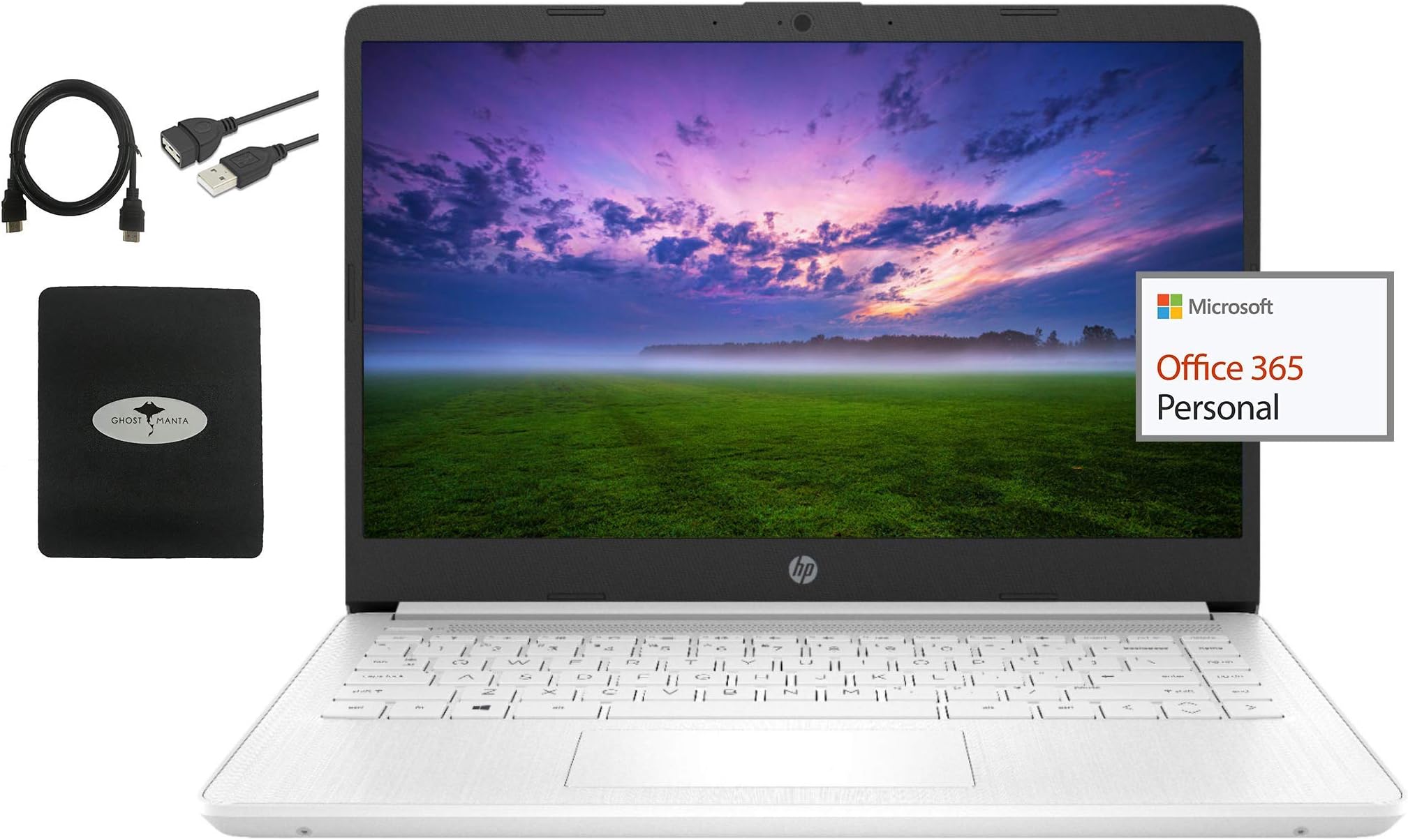 2021 HP Stream 14" HD Laptop Light-weight, Intel Celeron N4020(Up tp 2.8GHz), 4GB RAM, 64GB eMMC Storage, Webcam, HDMI, 1 Year Office 365, Google Classroom or Zoom Compatible,w/Ghost Manta Accessories