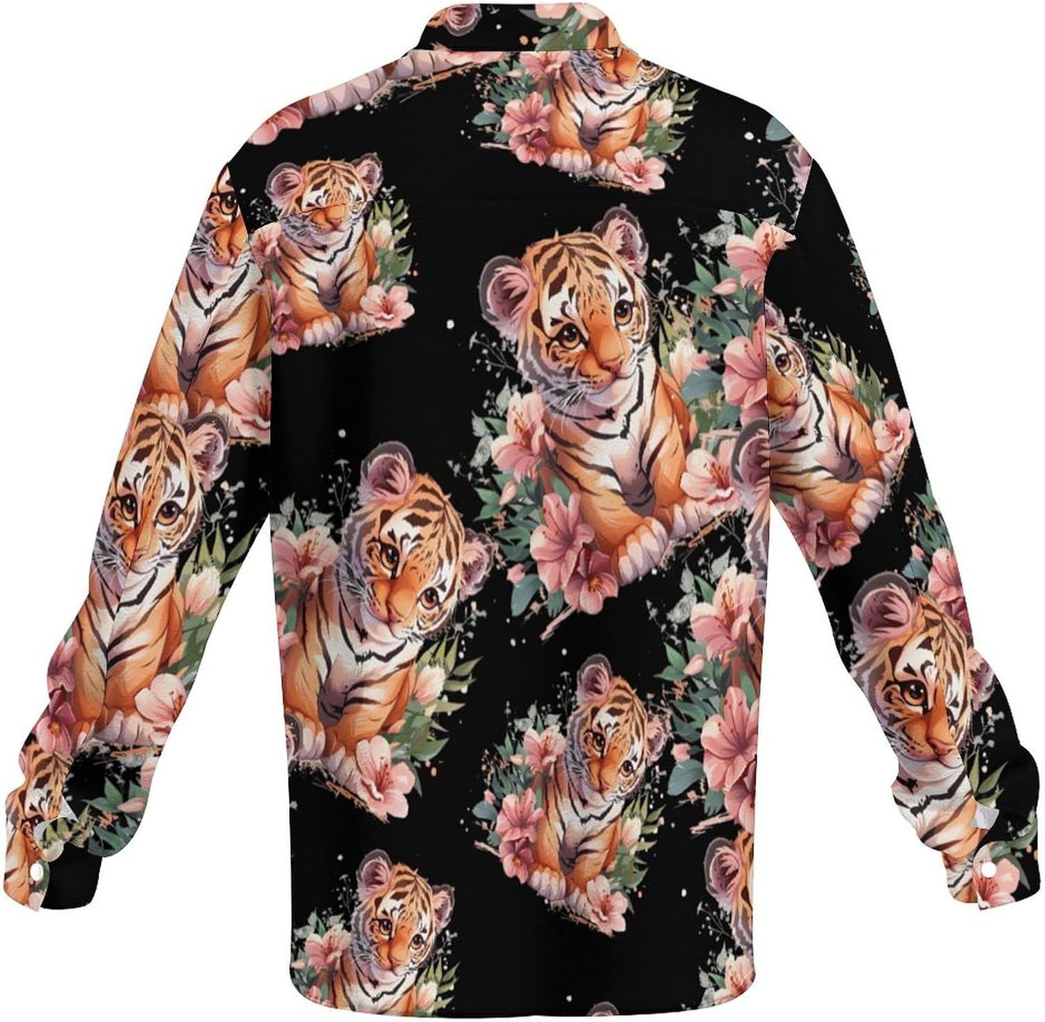 Cute Tiger Flower Men's Shirts Casual Jacket Long Sleeve Coat Novelty Outwear Tops
