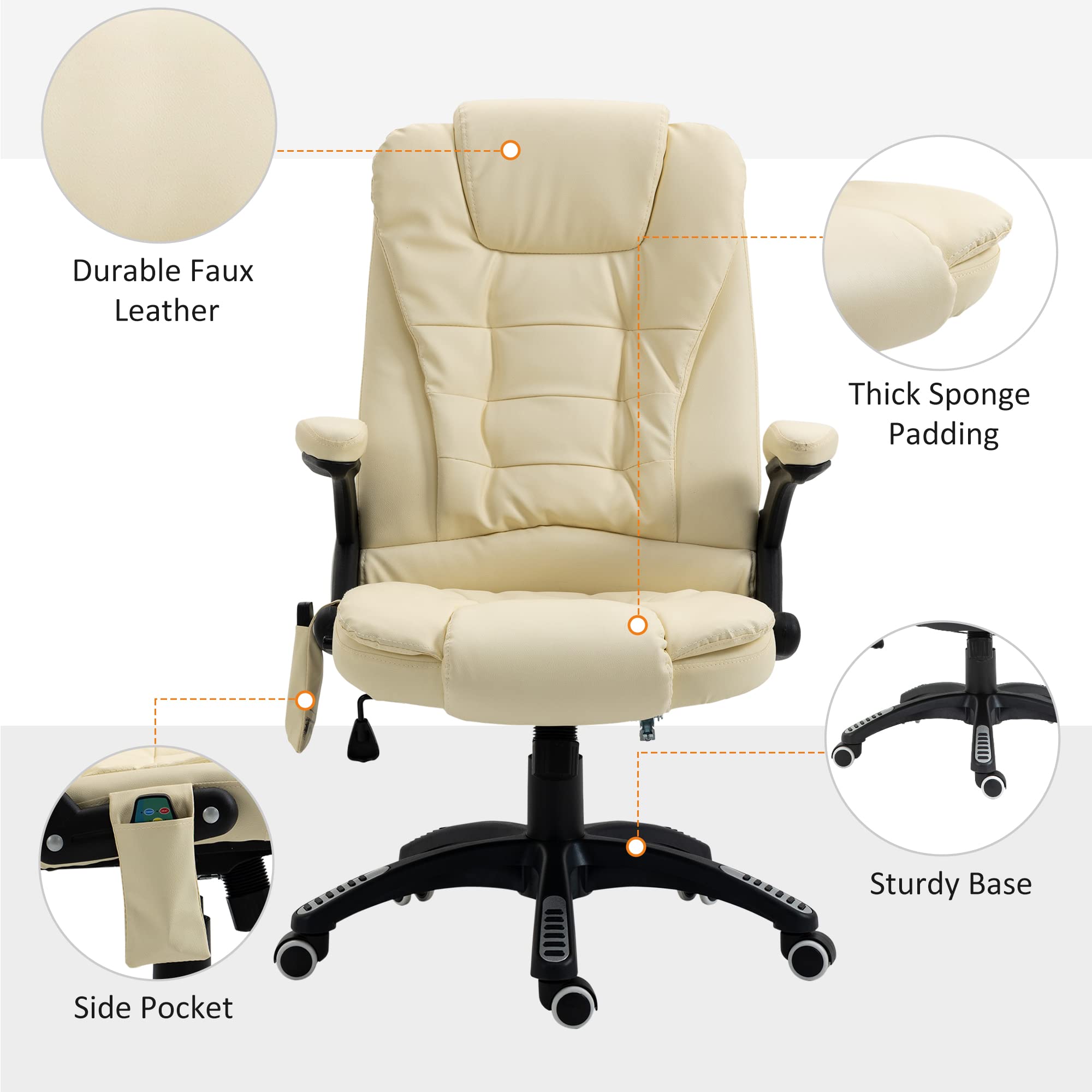 High Back Executive Massage Office Chair with 6 Point Vibration, 5 Modes, Faux Leather
