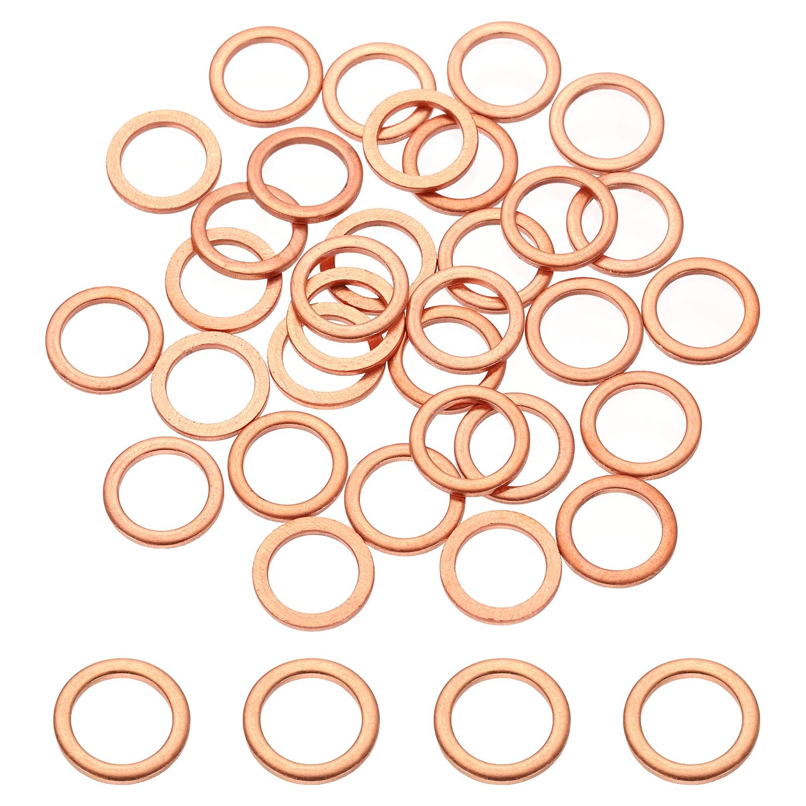DEFANEX 32 Pcs M10 Copper Washer Sealing Ring (10mm ID 14mm OD 1.5mm Thickness) Metric Sealing Gasket Flat Crush Washer, for Automotive Plumbing Mechanical Oil Drain Plug