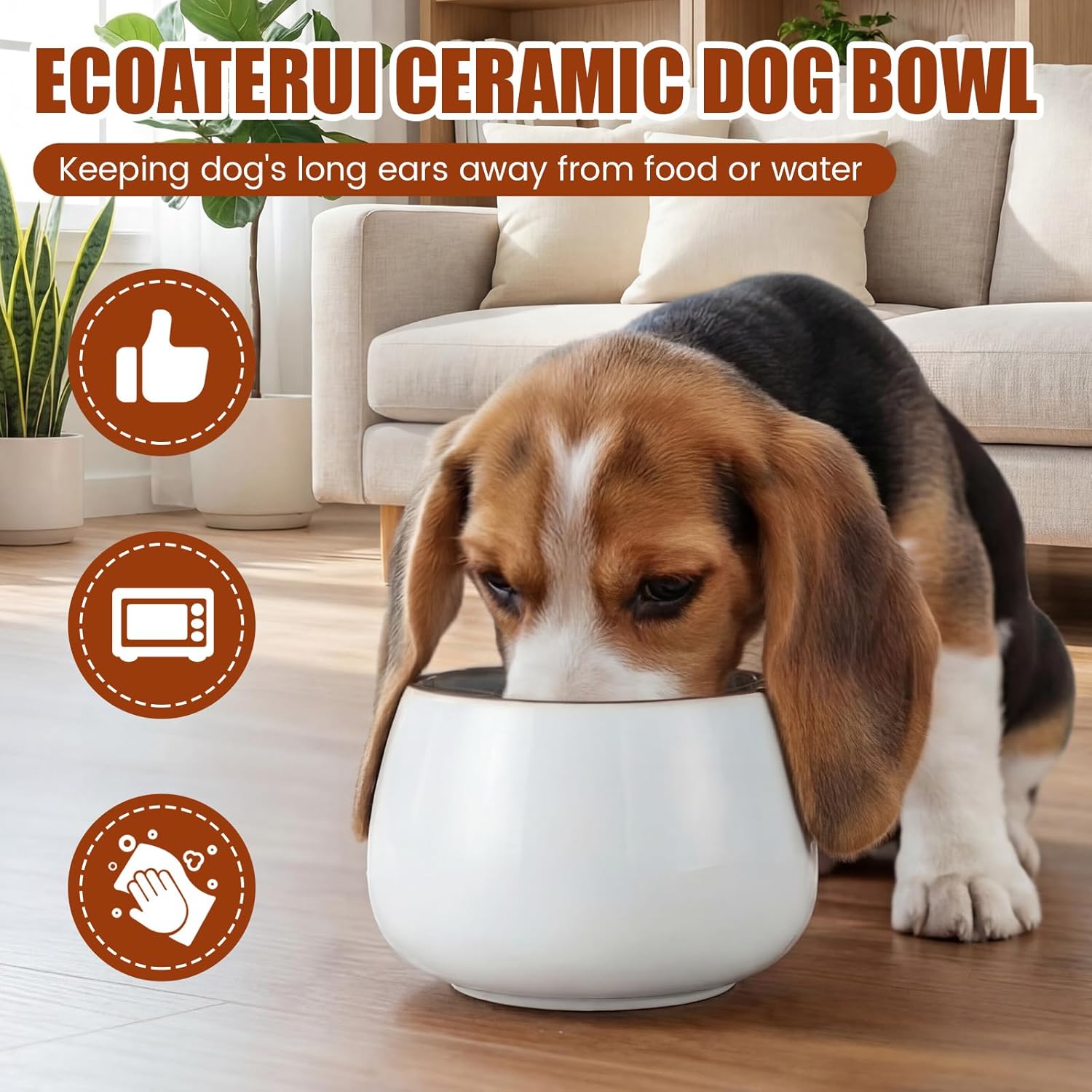 1 Pack 37 oz Ceramic Dog Bowl for Large Dogs with Long Ears No Spill Water & Food Pet Bowl Cocker Spaniel Beagle Bassett (Moon White)