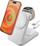 3-in-1 Chargeur sans fil pour iPhone 17 16 15 14 13 12, 15W Station de recharge rapide magnétique Qi pour Apple Watch AirPods, MagSafe Chargeur pliable compatible avec LED Indicateur & Dissipation de chaleur (noir)